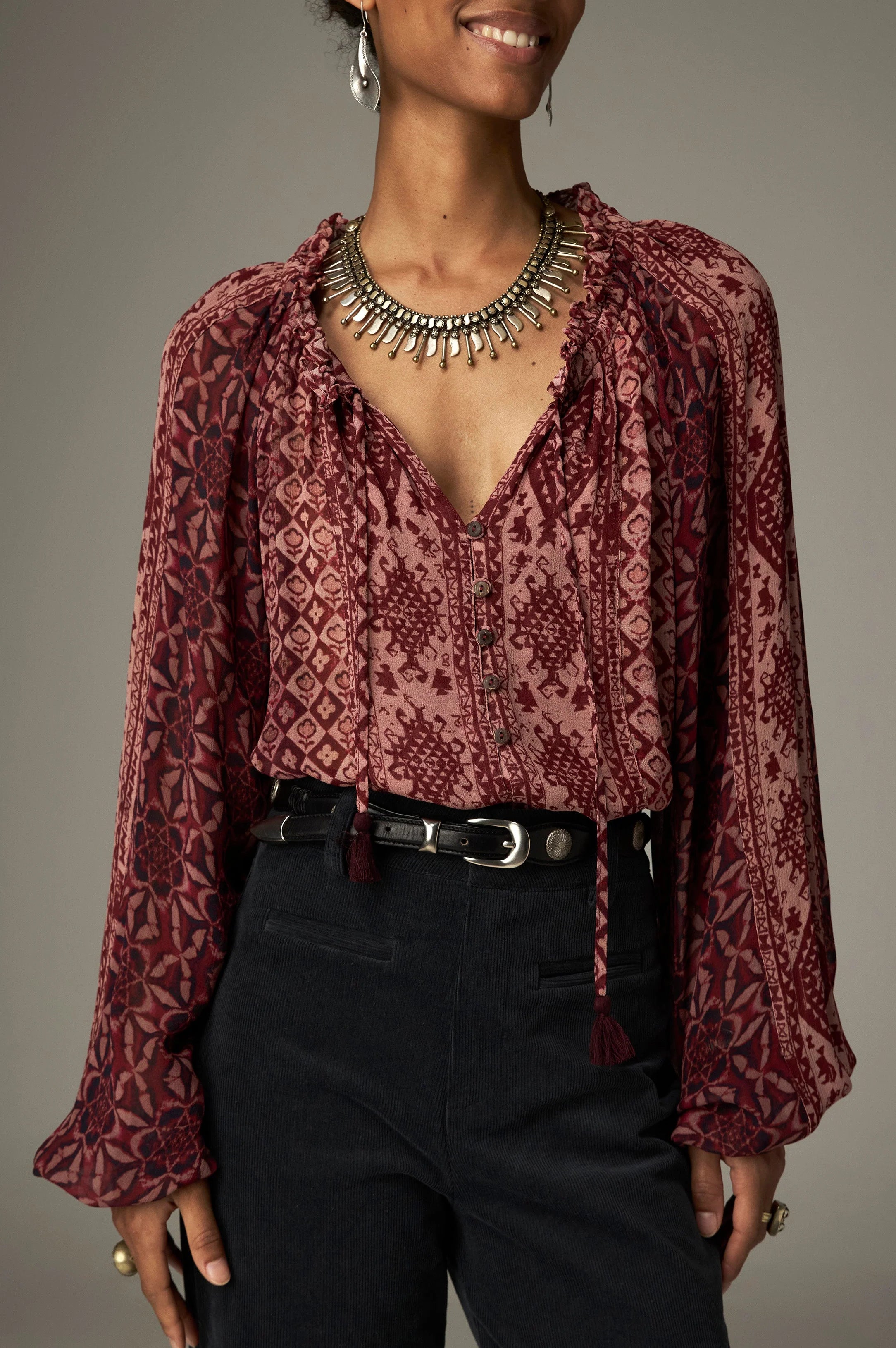 Hannah Bluse - Red Combo - Wine