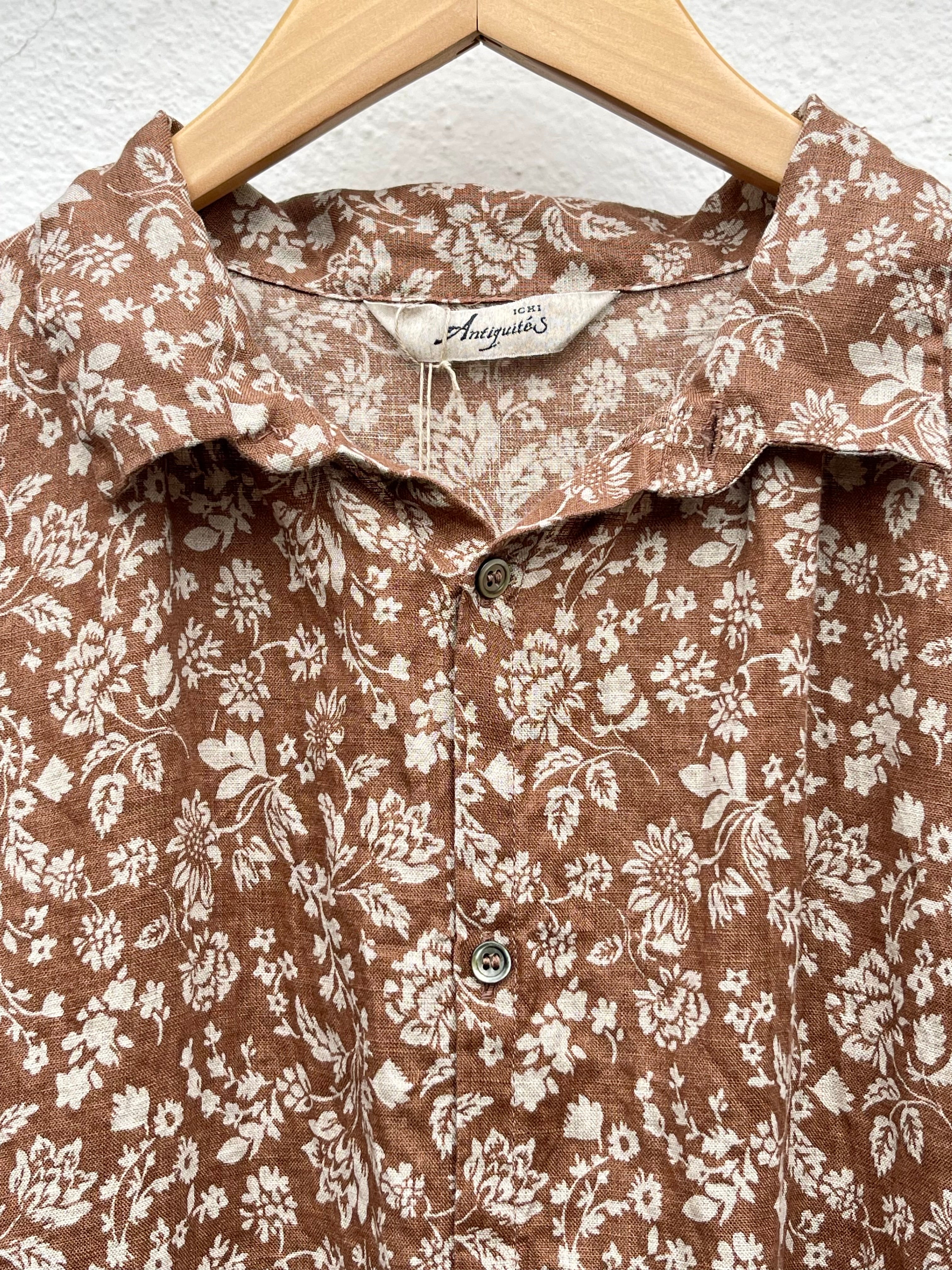 Skjortekjole i lin - Flowerprint - Brown