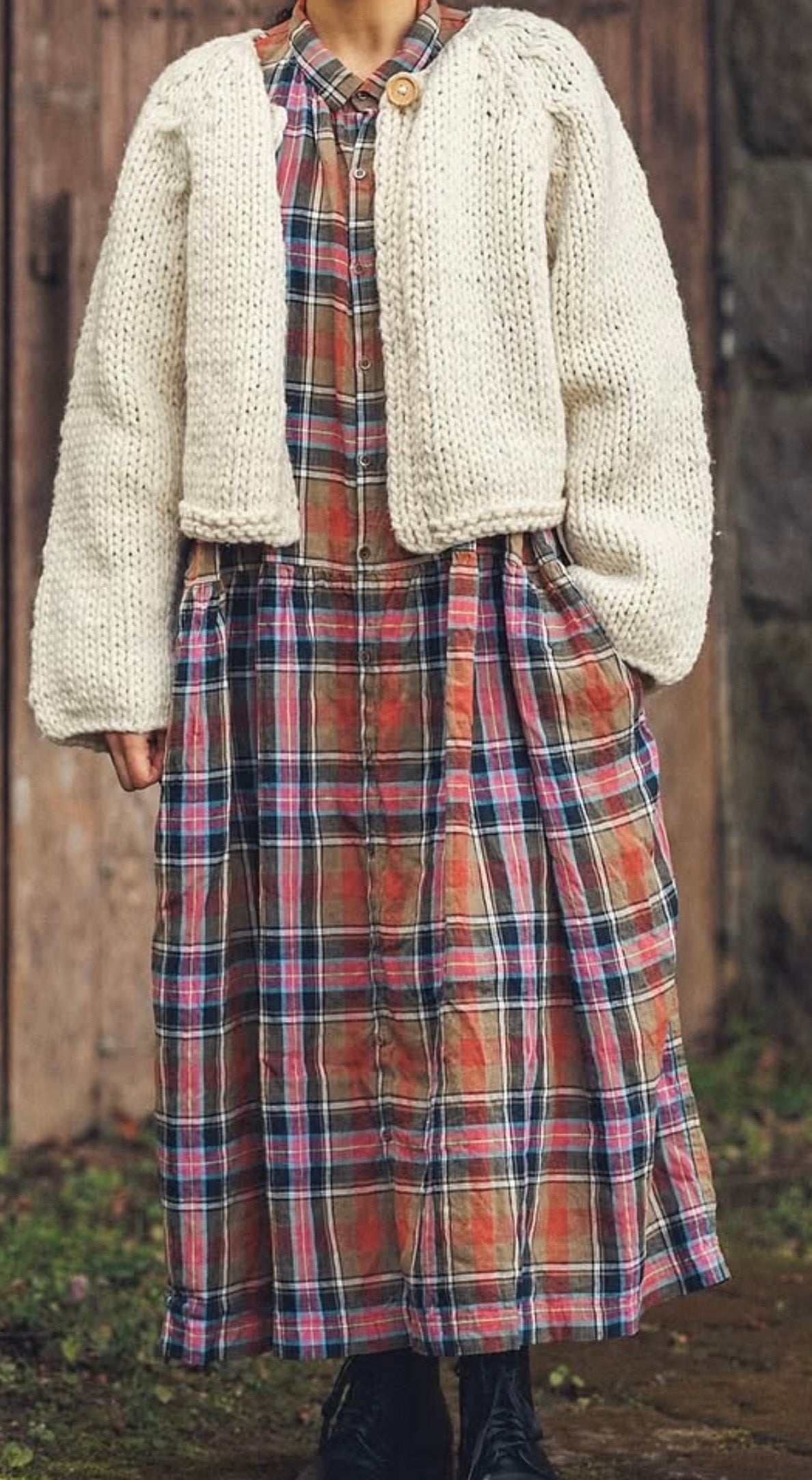 Tartan Skjortekjole - Beige