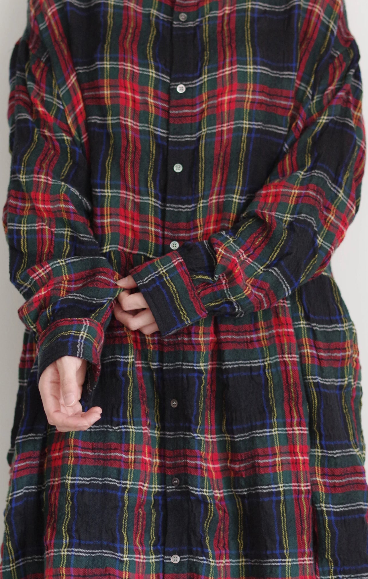 Tartan skjortekjole i ullblanding - Sort