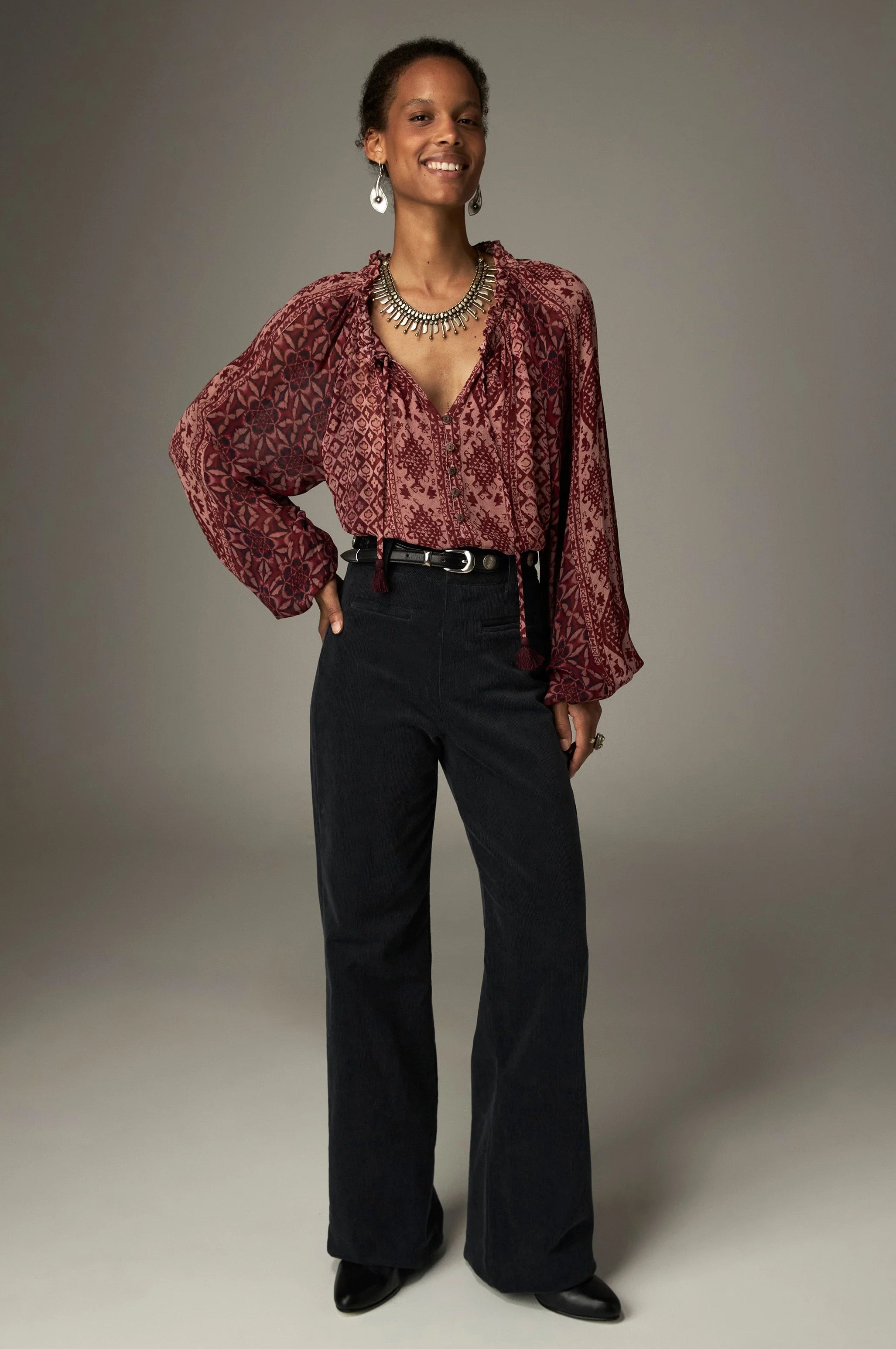 Hannah Bluse - Red Combo - Wine