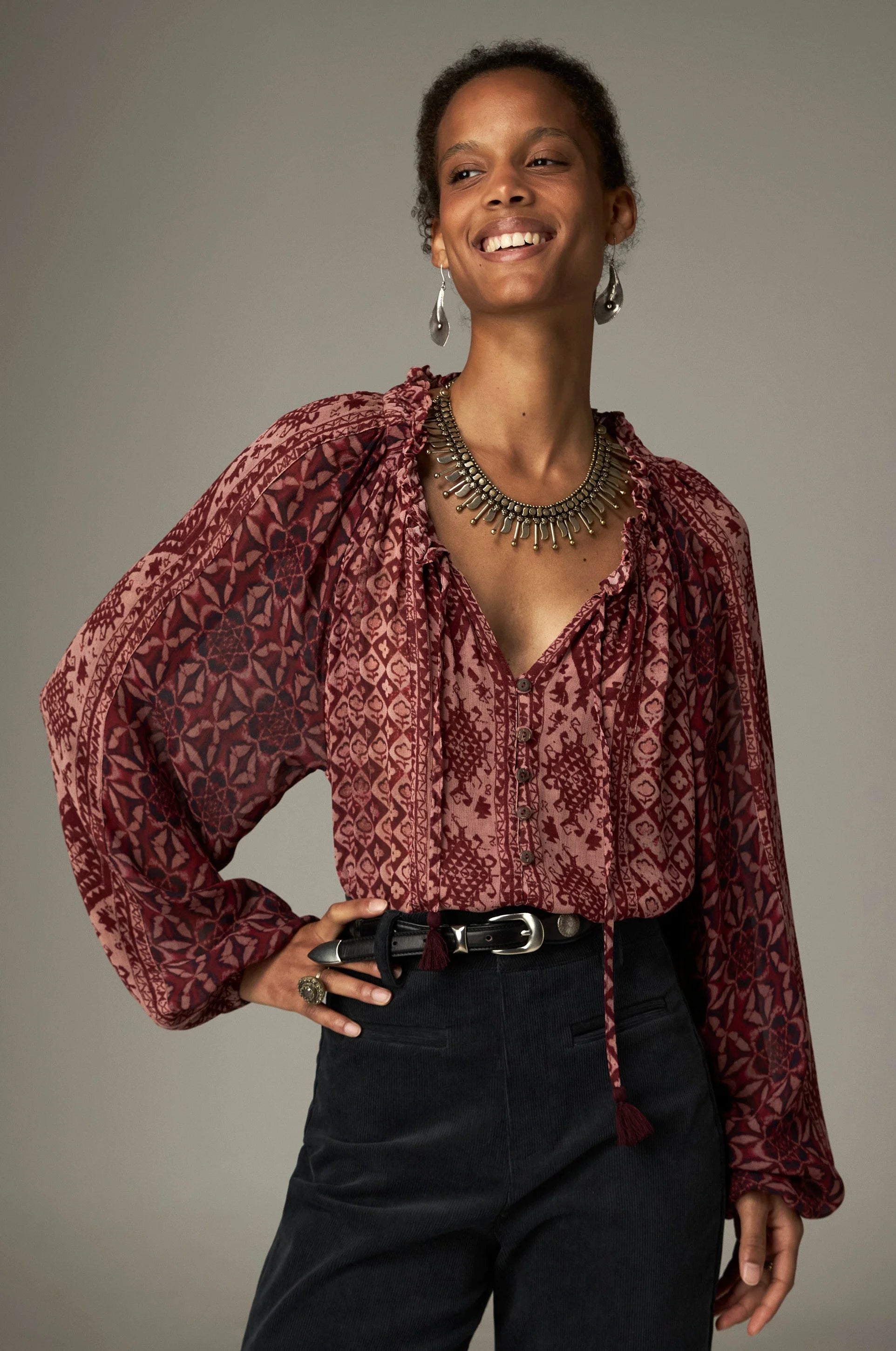 Hannah Bluse - Red Combo - Wine