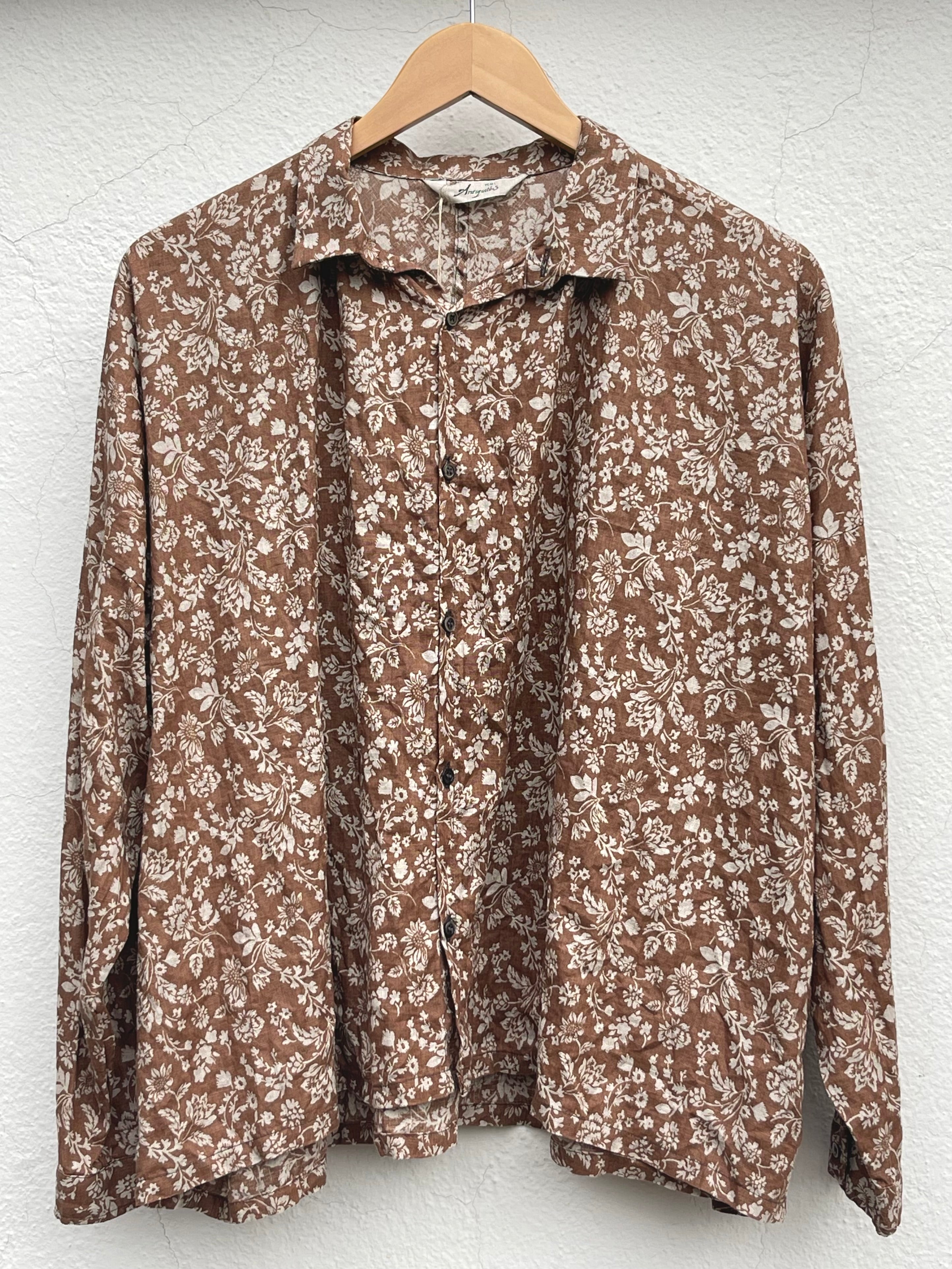 Linskjorte - Flower Print - Brown