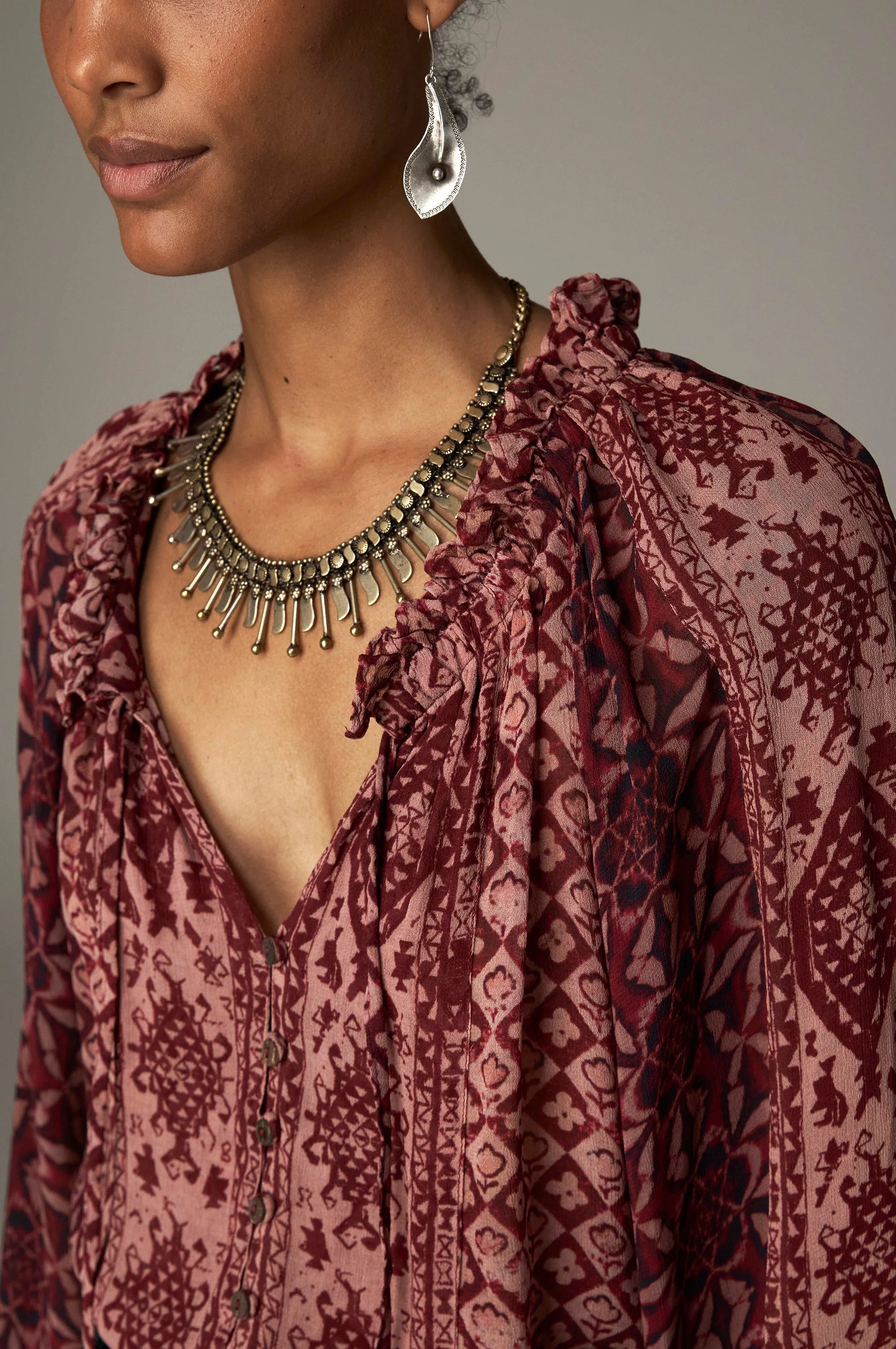 Hannah Bluse - Red Combo - Wine