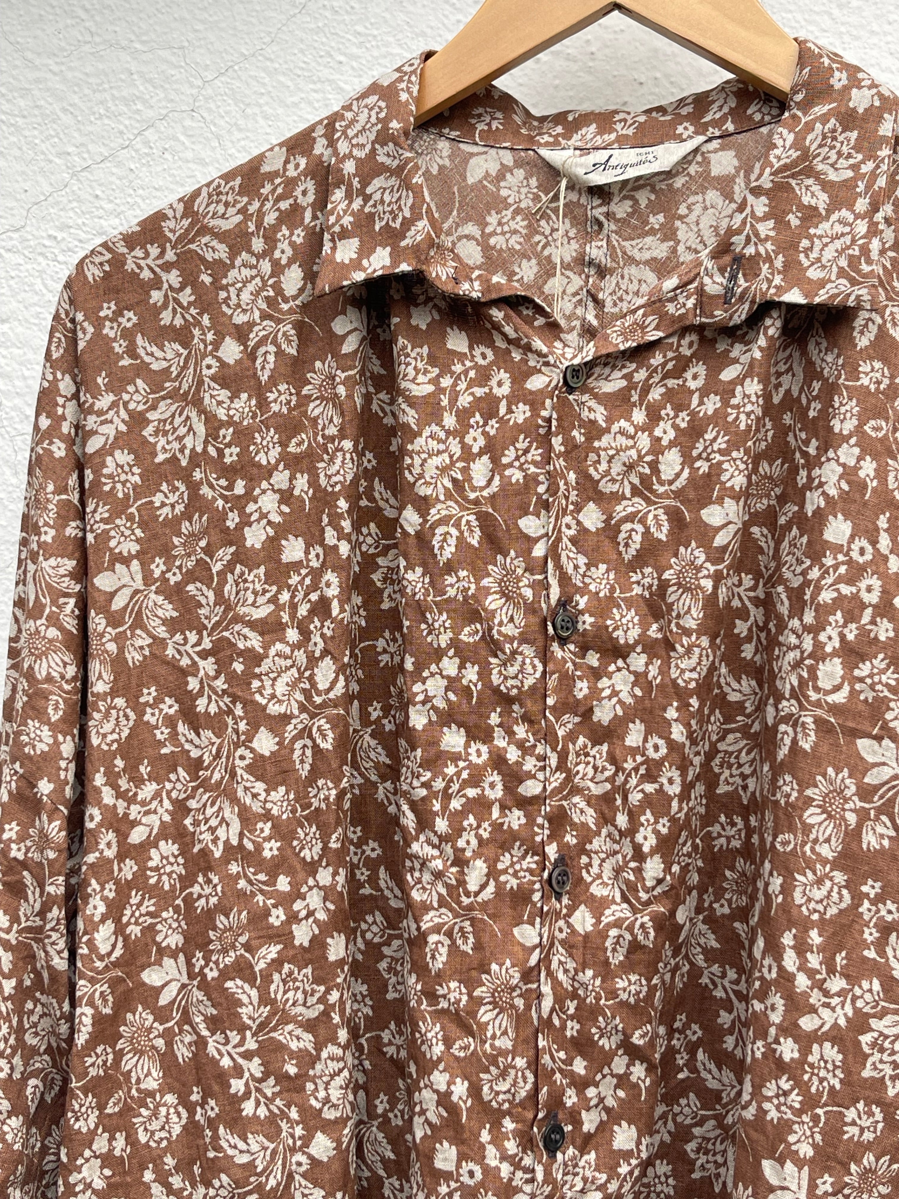 Linskjorte - Flower Print - Brown