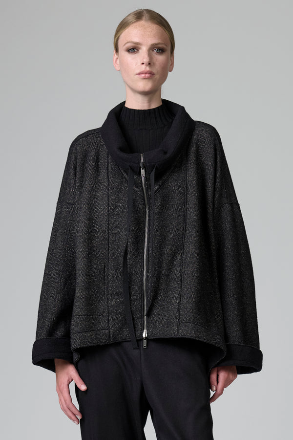 Kort vendbar jakke - Herringbone - Black/Brown