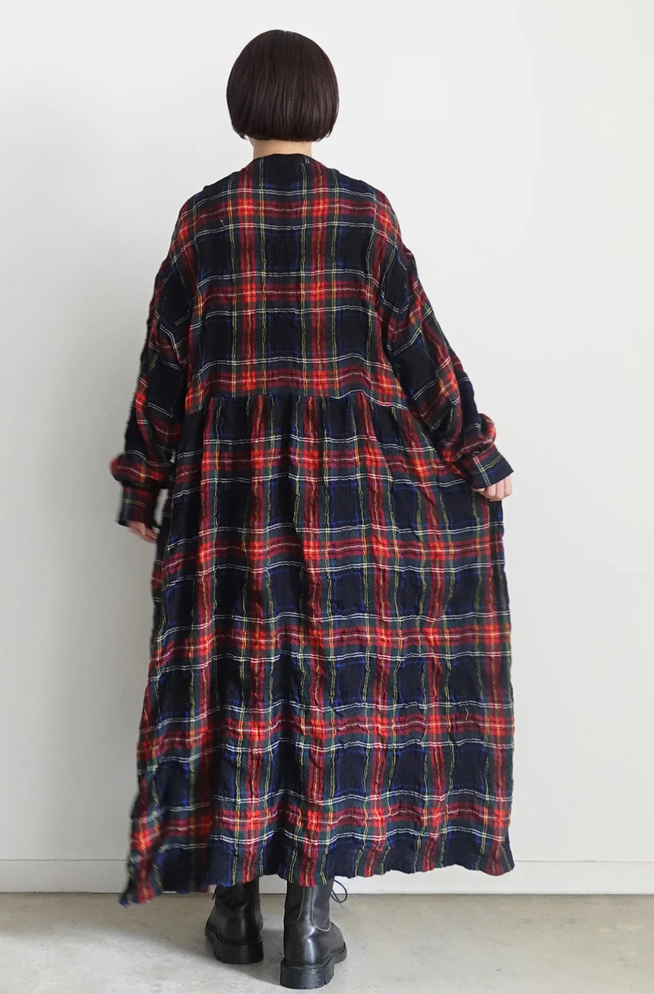 Tartan skjortekjole i ullblanding - Sort