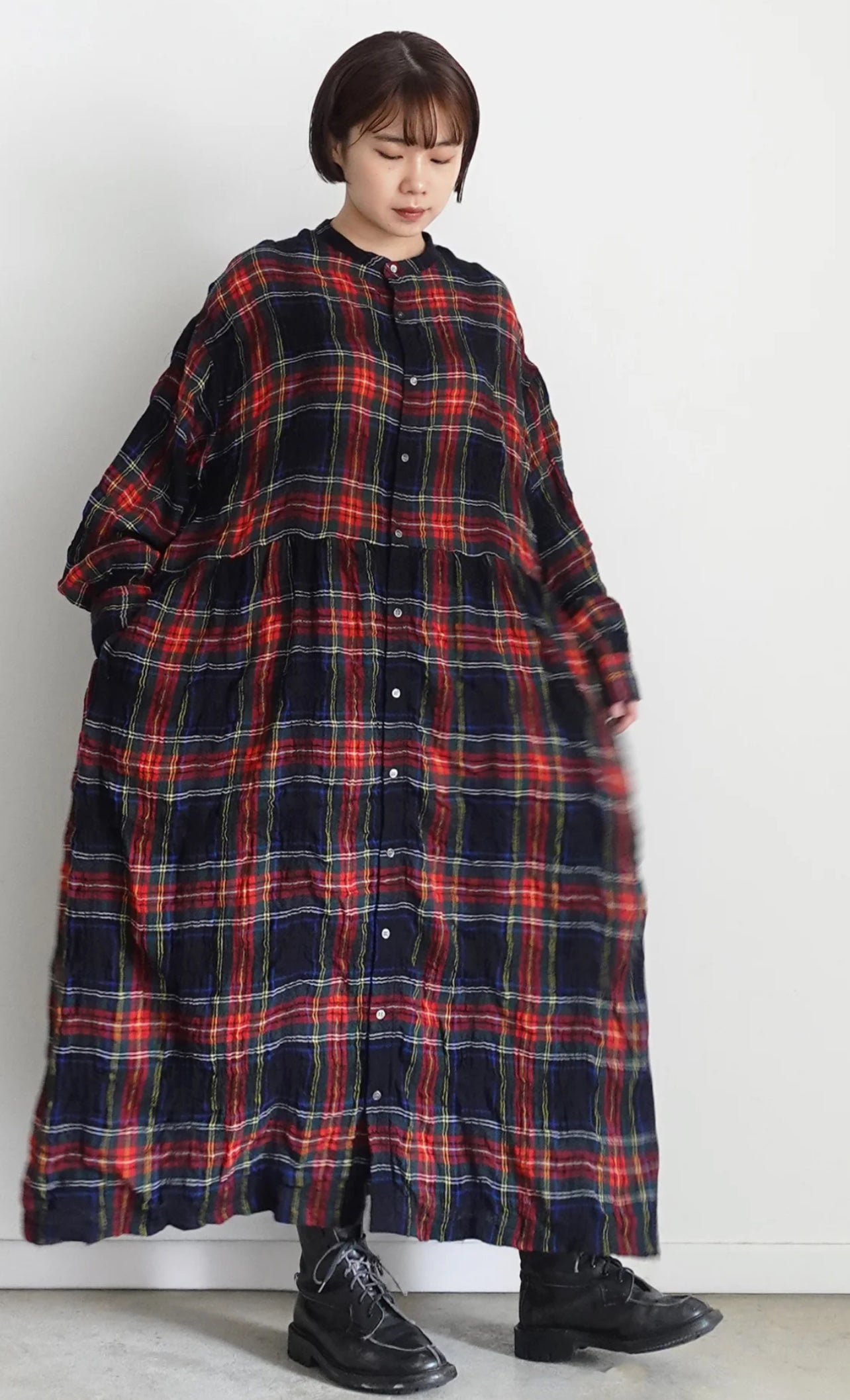 Tartan skjortekjole i ullblanding - Sort