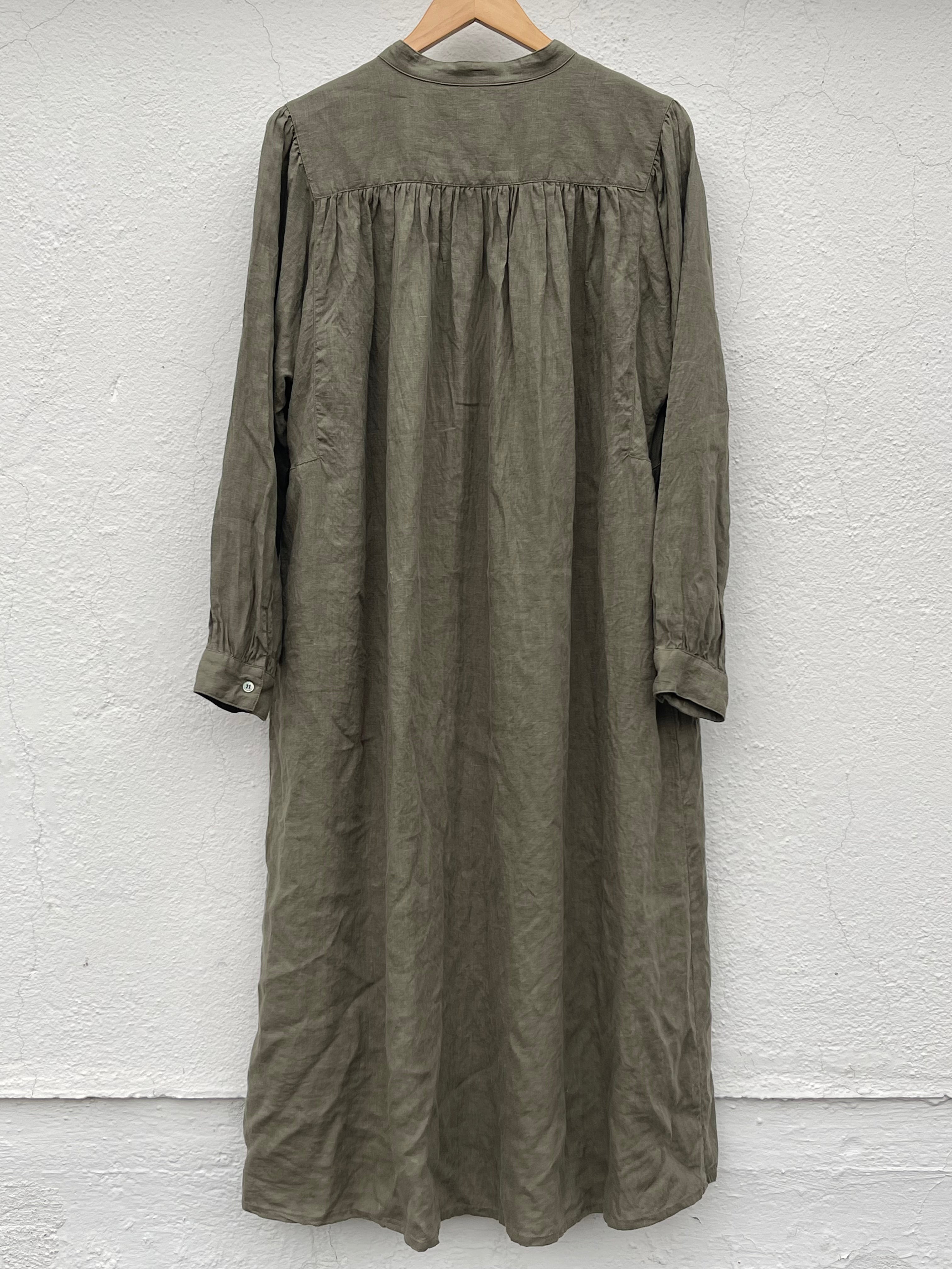 French Linen Kjole - Kaki Green