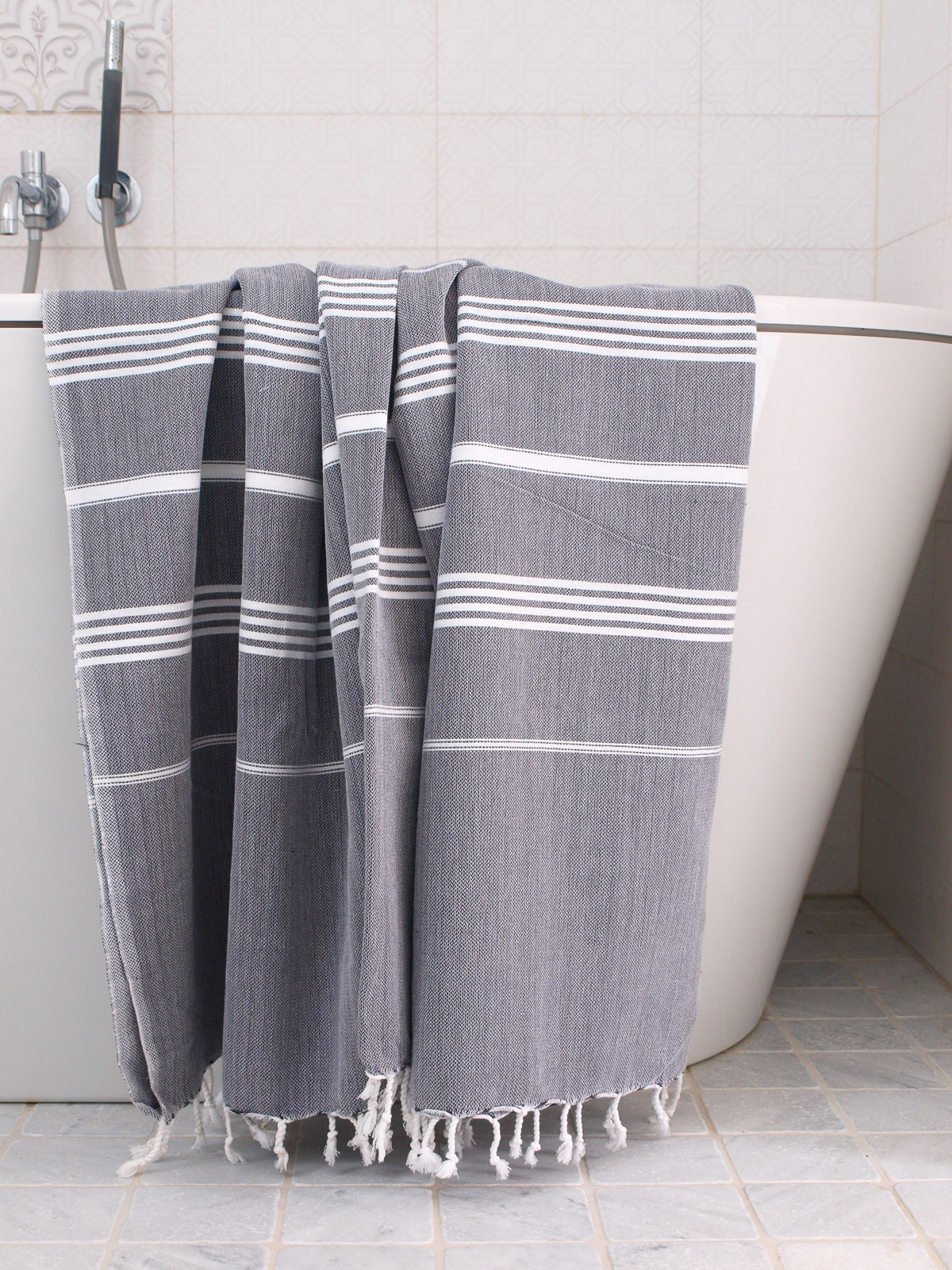 Hammamhåndkle XL - Dark Grey/White - Linneas Hage
