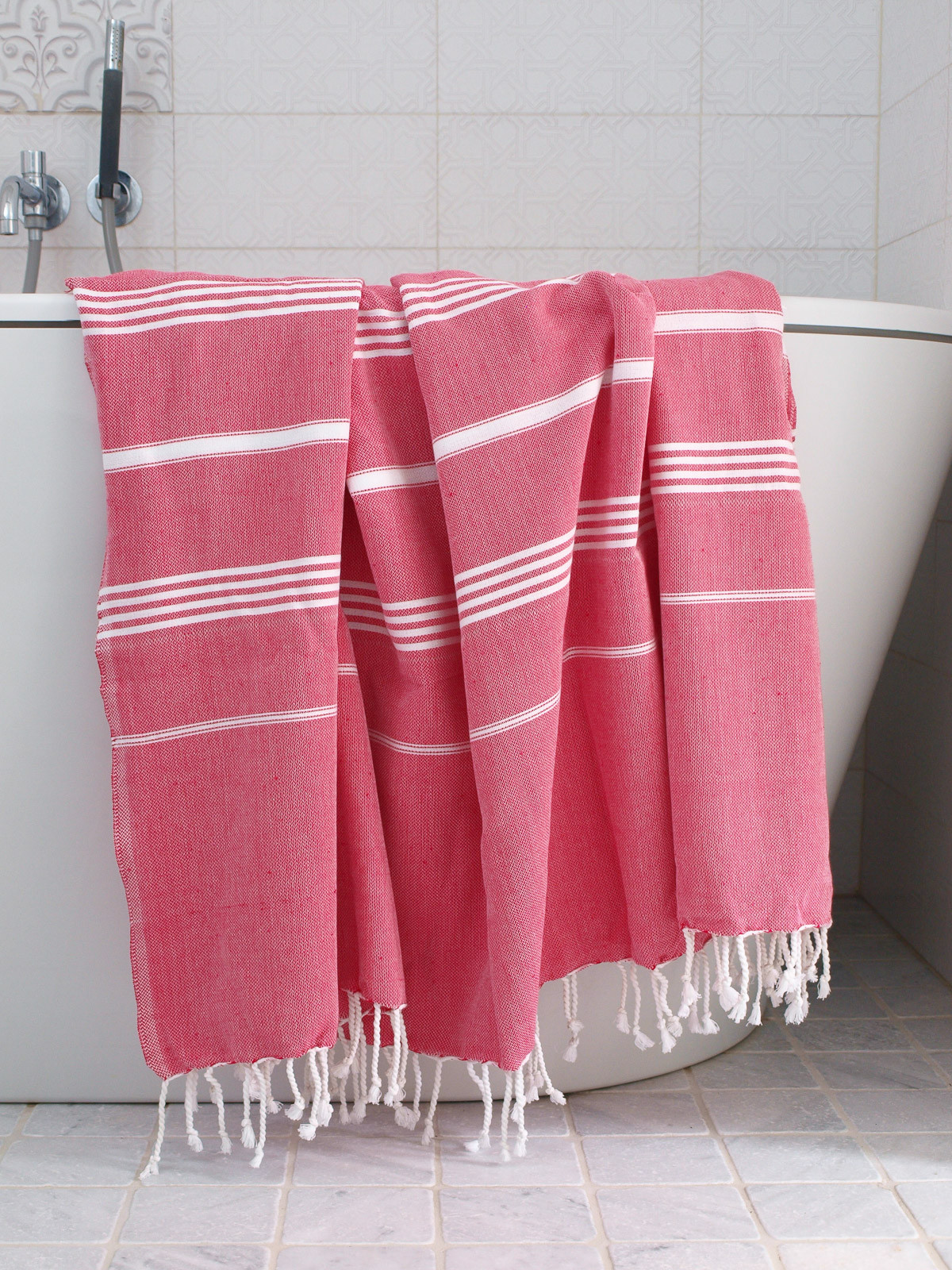 Hammamhåndkle XL - Ruby Red/White - Linneas Hage