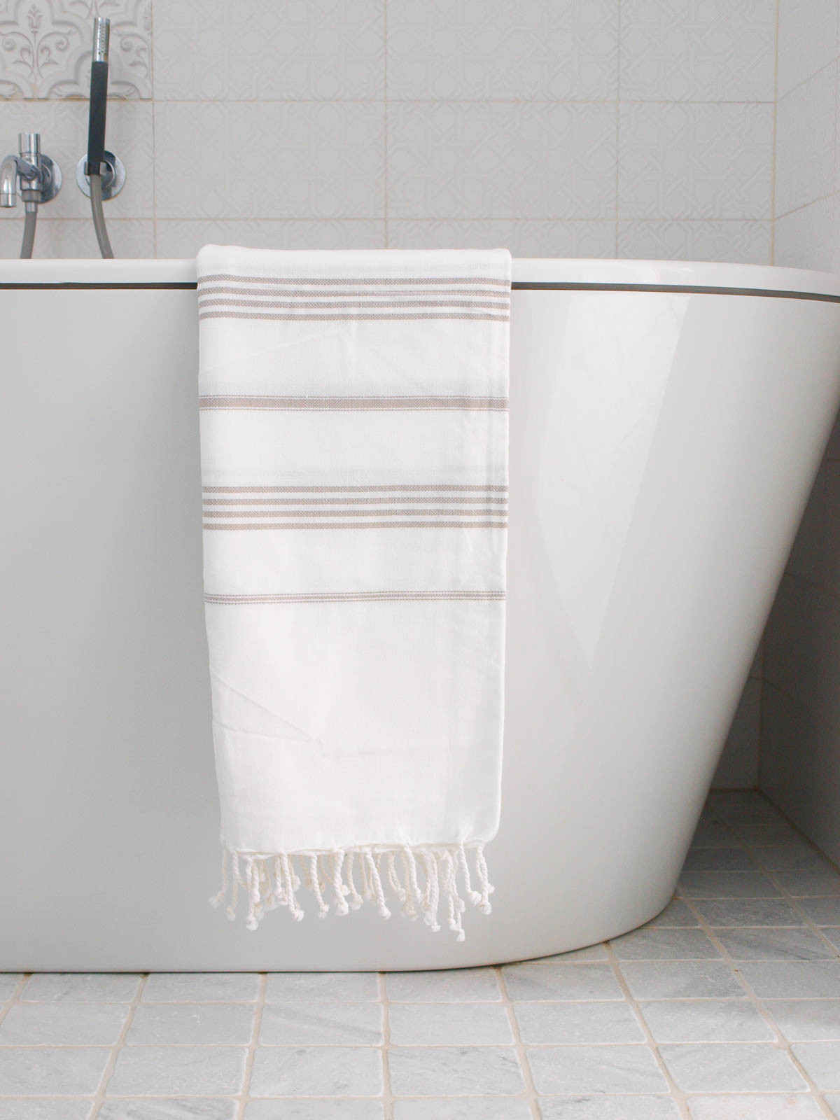 Hammamhåndkle M - White/Grey-Beige - Linneas Hage