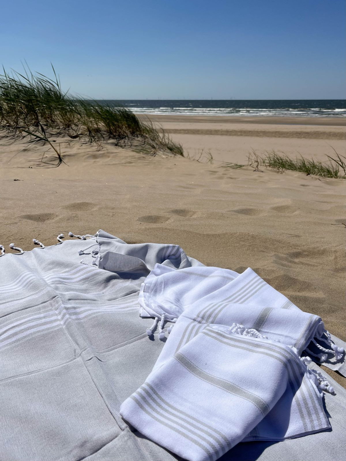 Hammamhåndkle M - White/Grey-Beige - Linneas Hage
