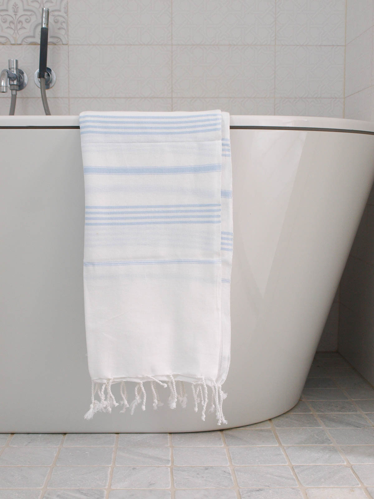 Hammamhåndkle M - White/Light Blue - Linneas Hage