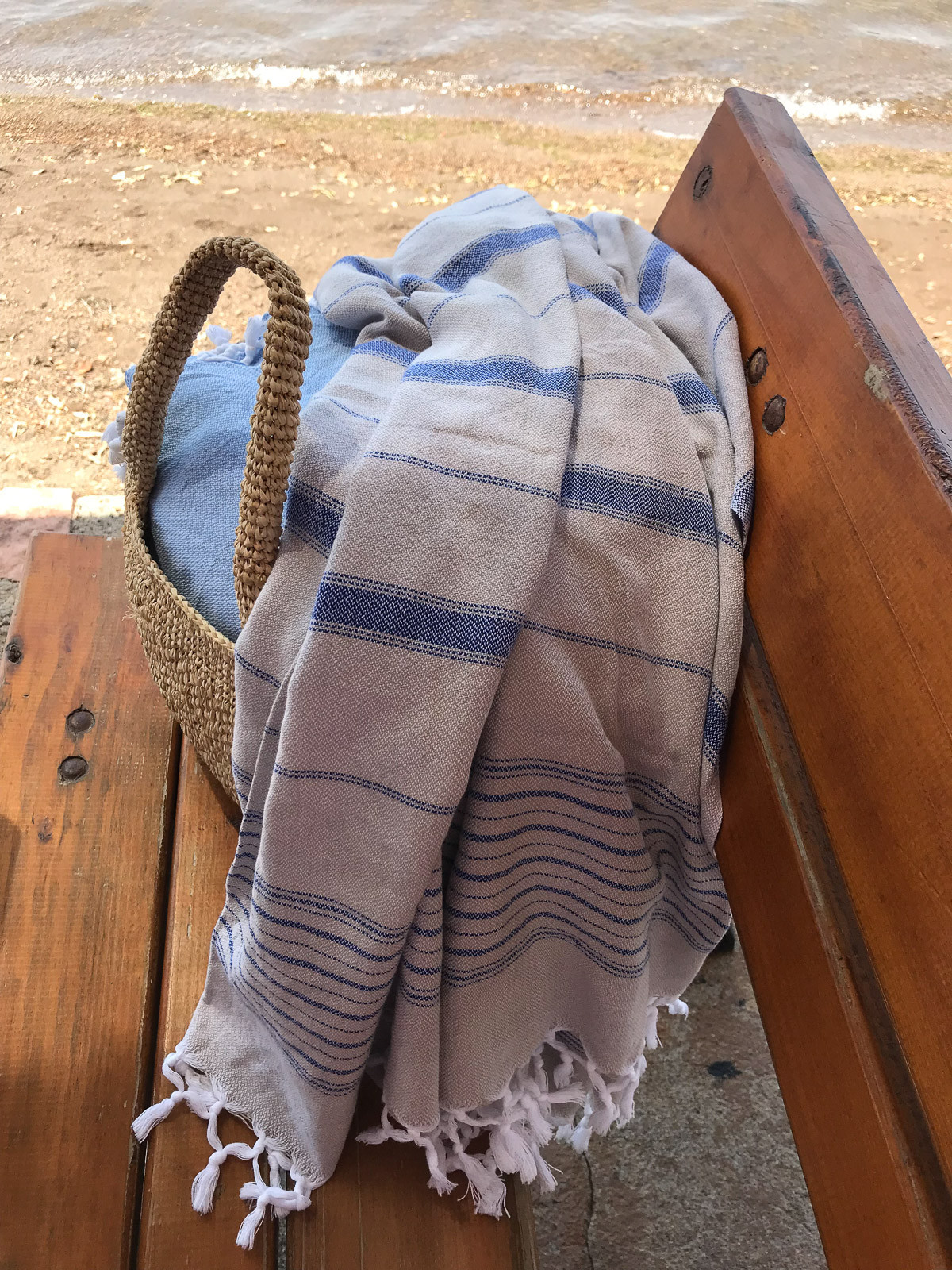 Ege Hammamhåndkle L - Beige Grey/Parliament Blue - Linneas Hage