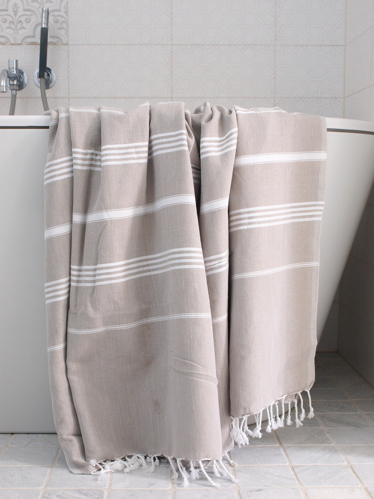 Hammamhåndkle XL - Grey-Beige/White - Linneas Hage