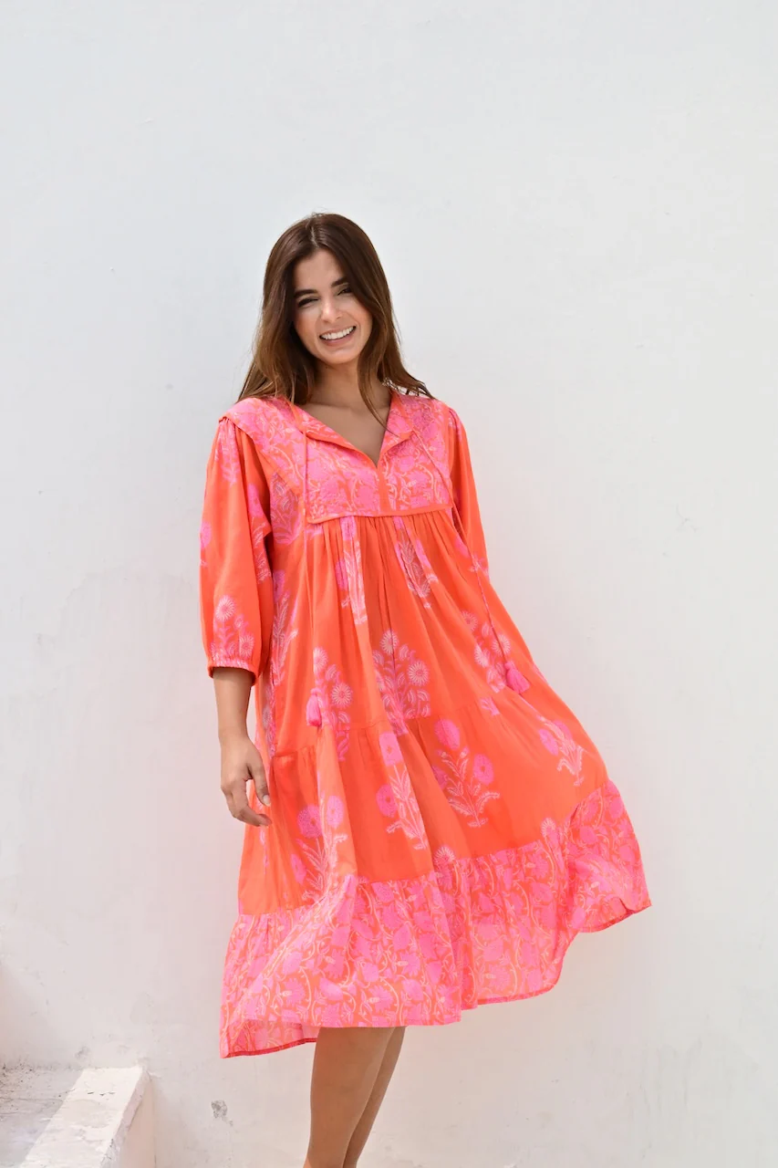 Antibes Legglang Smekkekjole - Orange - Linneas Hage