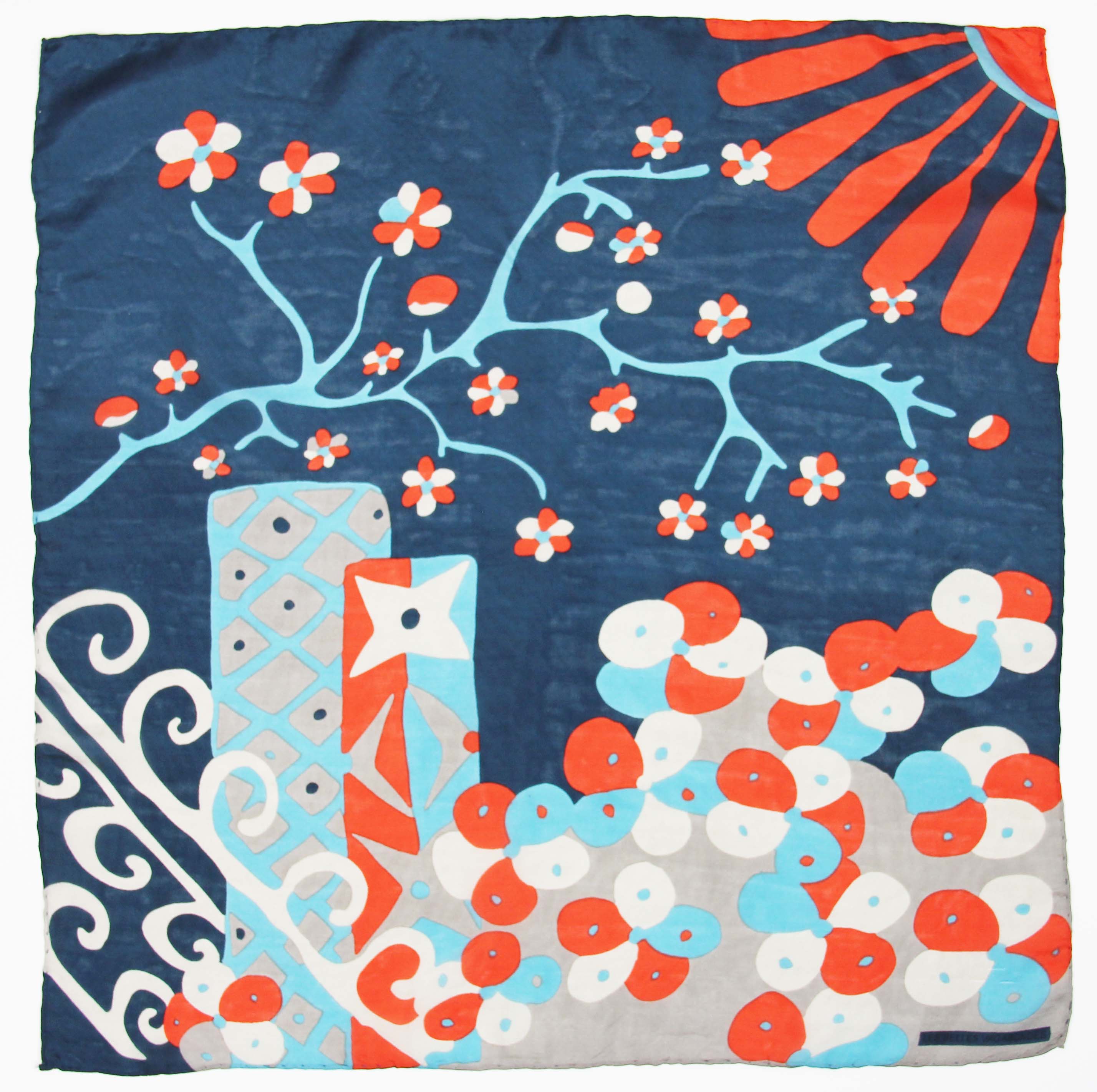 Mini silkeskjerf - Sakura - Marine - Linneas Hage
